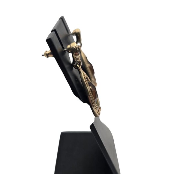 Women's Unsigned Gold-Tone Tear Dangle Drop Brown Rhinestone Stud Earrings - Picture 2 of 10